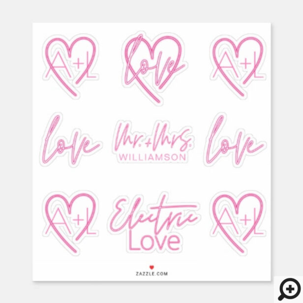Electric Love Neon Pink Retro Signage Monogram Sticker