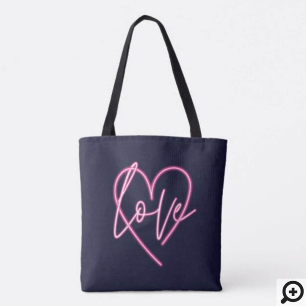 Electric Love Neon Pink Heart Bridesmaid Tote Bag