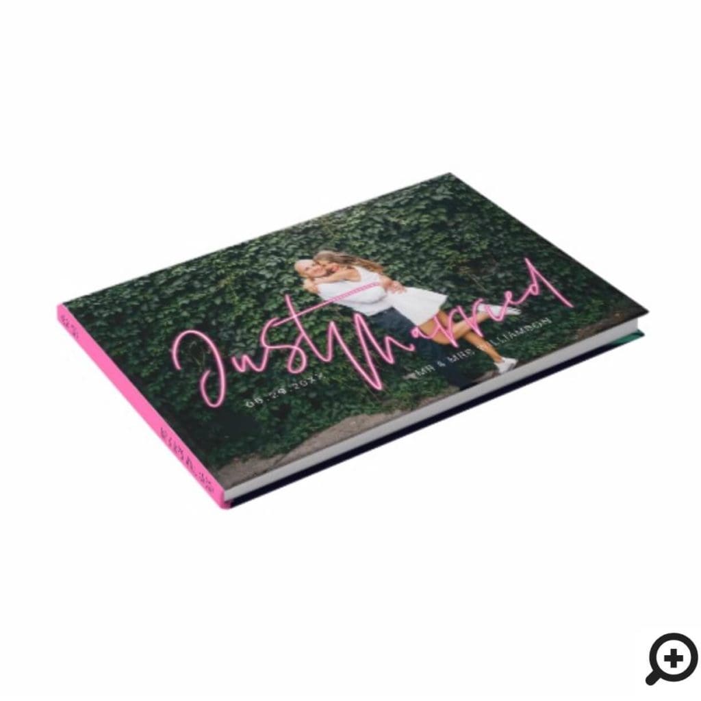 Electric Love Neon Pink Just Married Photo Guest Book Moodthology Papery
