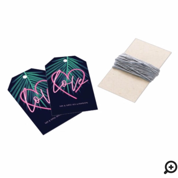 Electric Love Neon Pink Heart & Tropical Palm Leaf Gift Tags