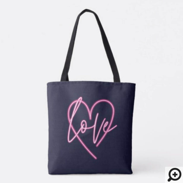 Electric Love Neon Pink Heart Maid of Honour Tote Bag