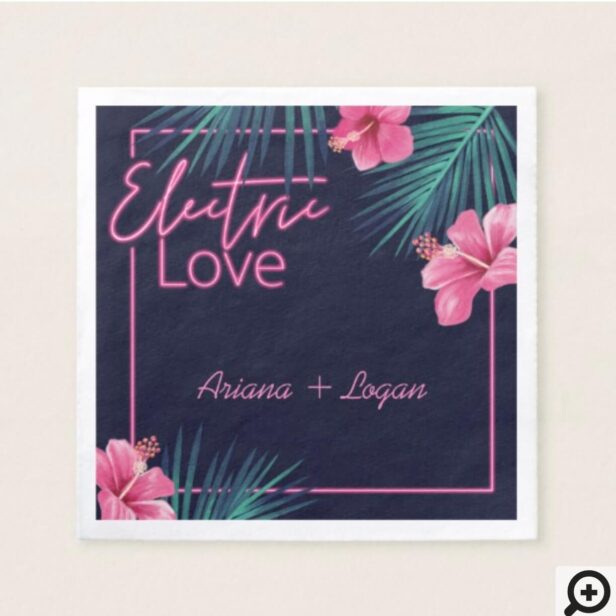 Electric Love Neon Pink Tropical Retro Wedding Napkin