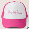 Retro Style Neon Pink Maid of Honor Script Trucker Hat