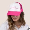 Retro Style Neon Pink Maid of Honor Script Trucker Hat