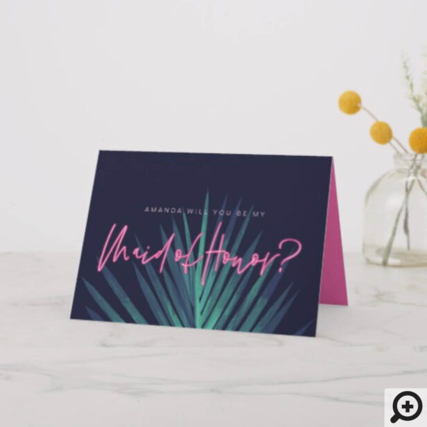 Electric Love Neon Pink Be My Maid of Honor? Card