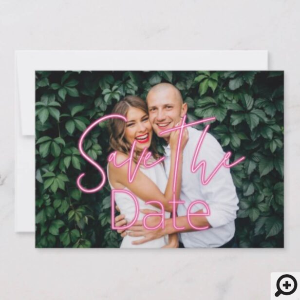 Electric Love Neon Pink Heart & Typographic Photo Save The Date