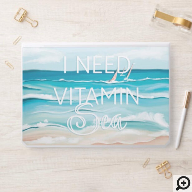 Watercolor Beachside Ocean 'I Need Vitamin Sea" HP Laptop Skin