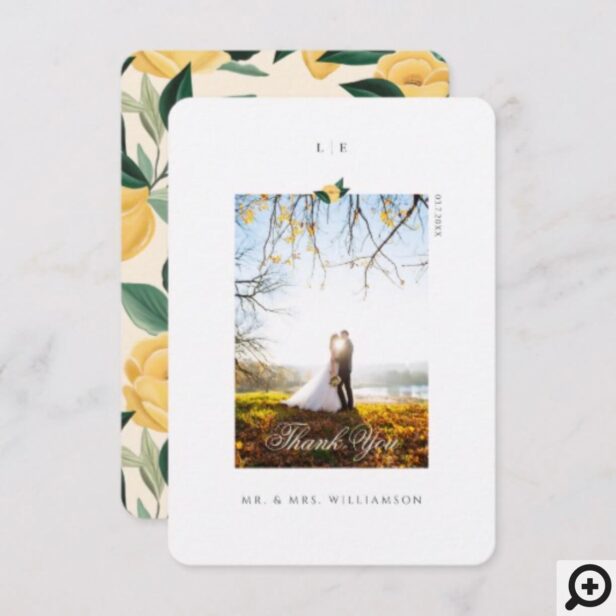 Lemon Blossom Floral Tree Elegant Wedding Photo Thank You Card