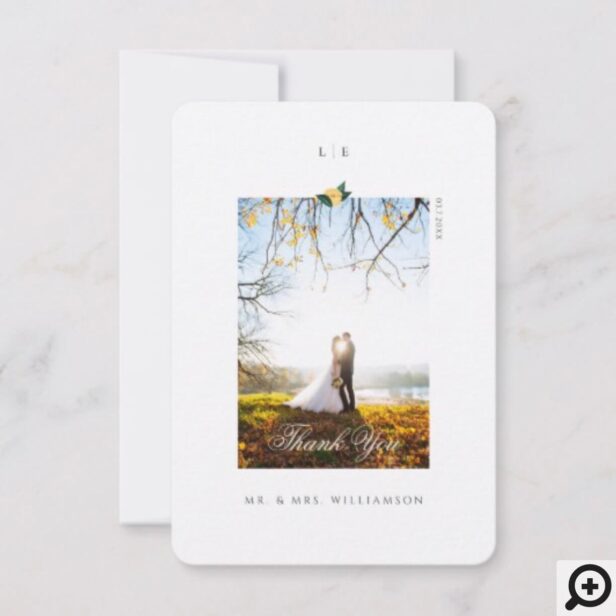 Lemon Blossom Floral Tree Elegant Wedding Photo Thank You Card