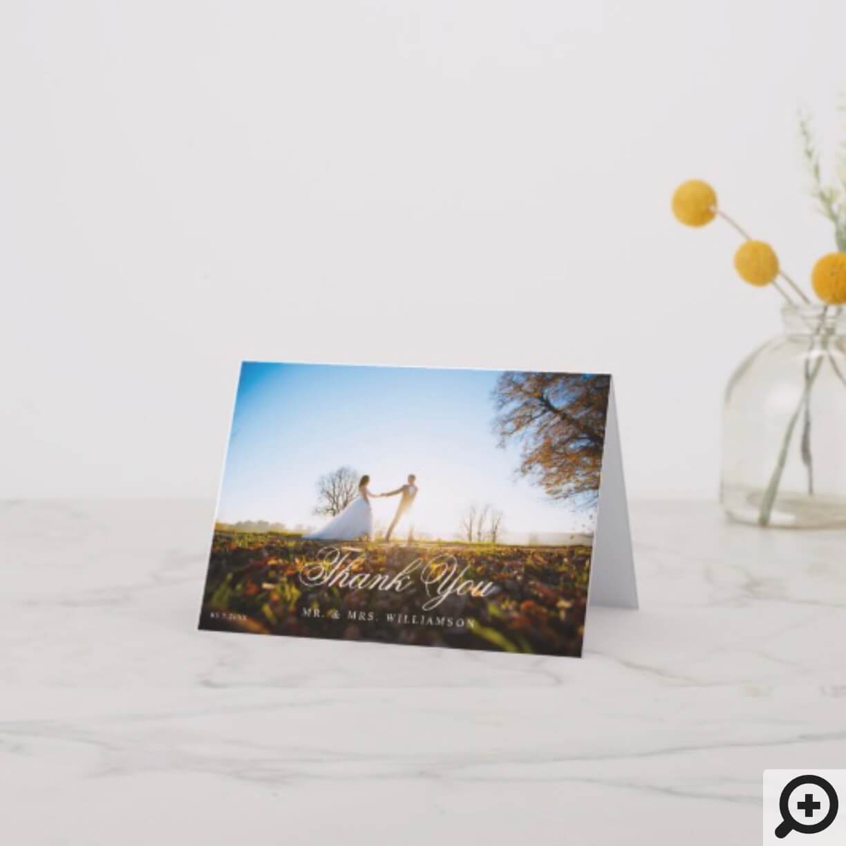 Lemon Blossom Floral Tree Elegant White Wedding Thank You Card