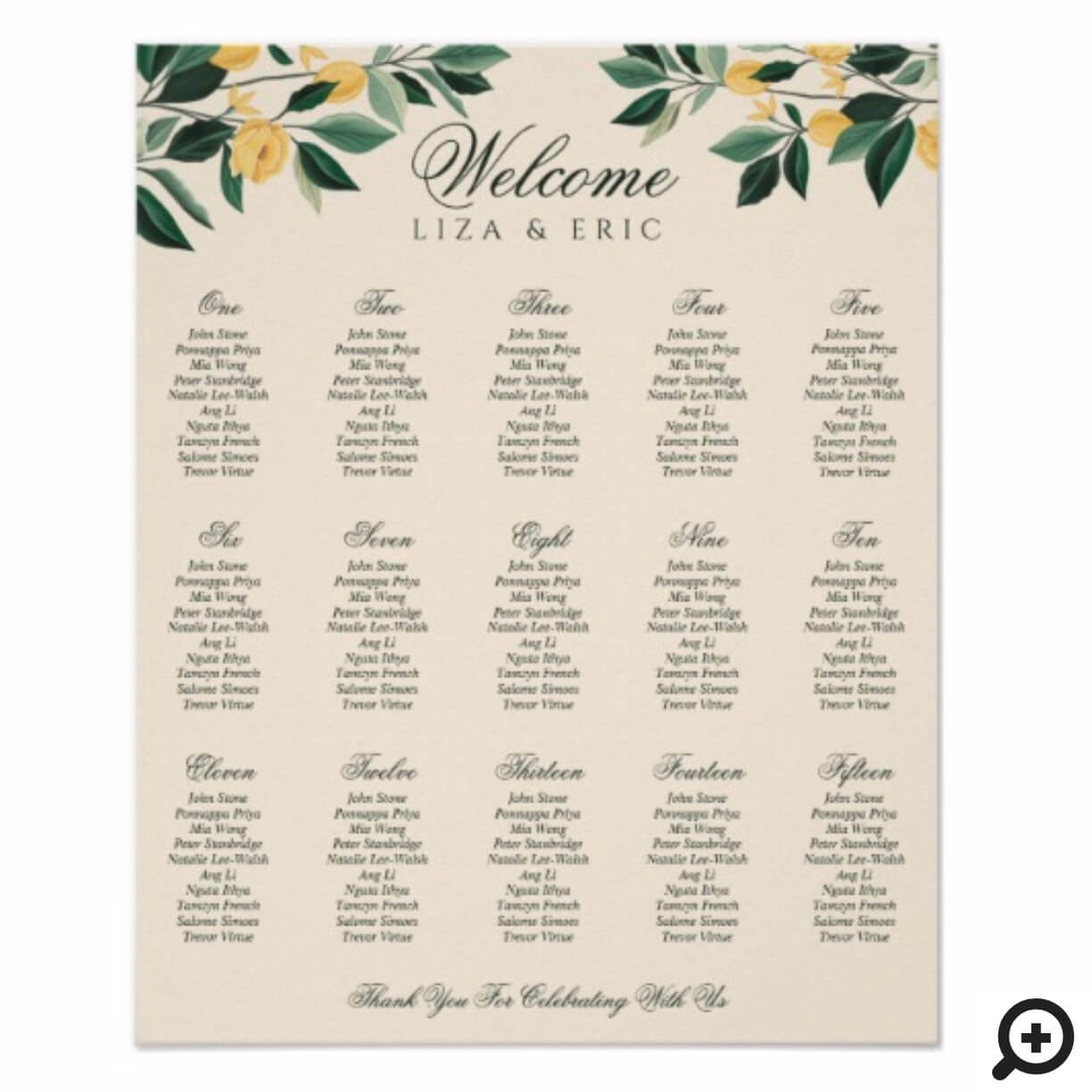 Lemon Blossom Floral Tree Elegant Yellow Wedding Poster