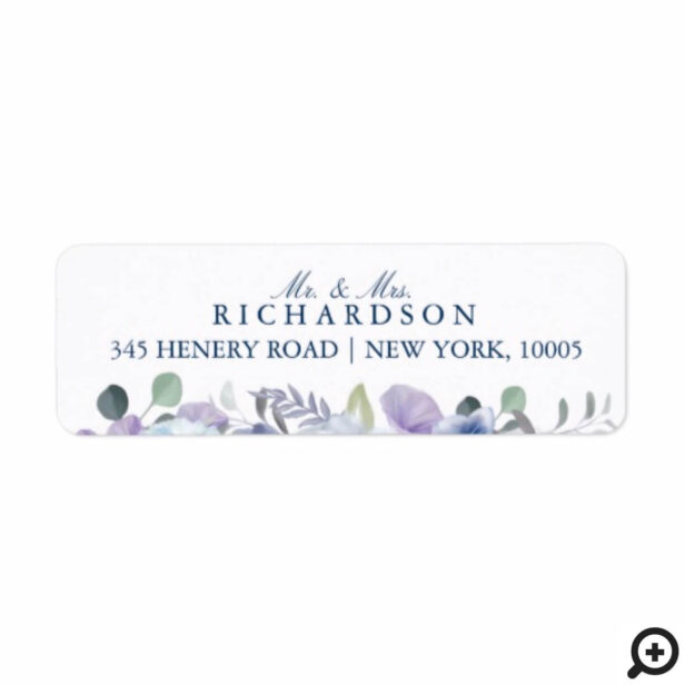 French Blue & Lavender Watercolor Floral Wedding Label