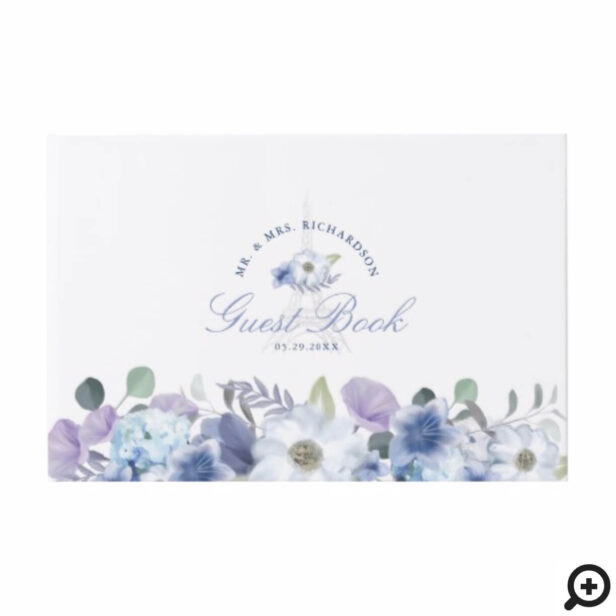 Paris Eiffel Tower Watercolor Floral White Wedding Guest Book