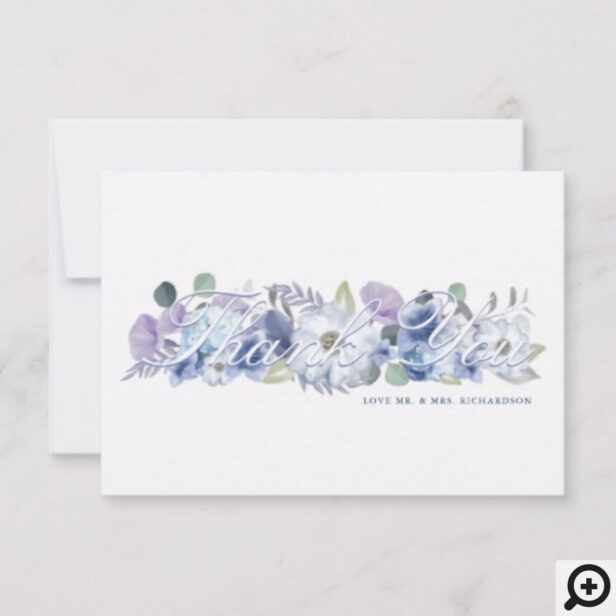 Paris Eiffel Tower Blue Watercolor Florals Wedding Thank You Card