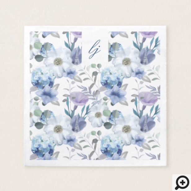 French Blue & Lavender Watercolor Floral Wedding Napkin