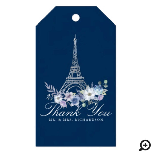 Paris Eiffel Tower Watercolor Floral Navy Wedding Gift Tags