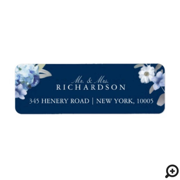 French Blue & Lavender Watercolor Floral Wedding Label