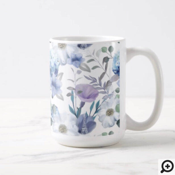 French Blue & Lavender Watercolor Floral Wedding Coffee Mug