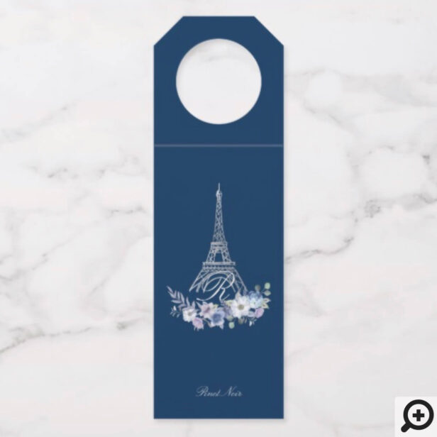 Eiffel Tower Watercolor Floral Monogram Wedding Bottle Hanger Tag