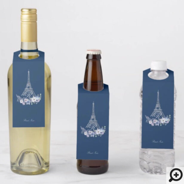 Eiffel Tower Watercolor Floral Monogram Wedding Bottle Hanger Tag