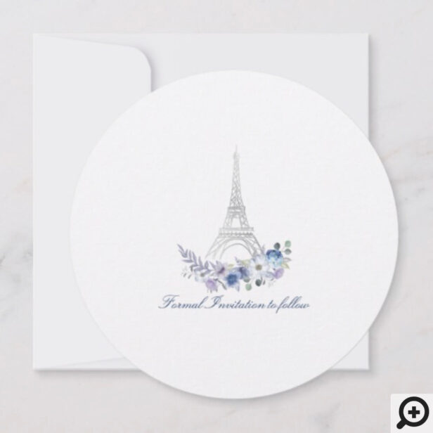 Paris Eiffel Tower Watercolor Floral White Wedding Save The Date