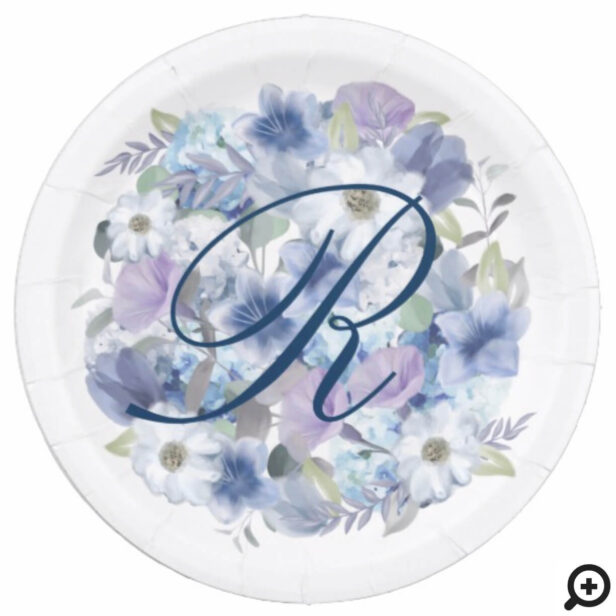 French Blue & Lavender Watercolor Floral Wedding Paper Plate