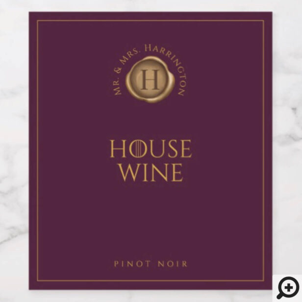 Game of Thrones Inspired Elegant Family Monogram Gold Wax Seals Wine Label