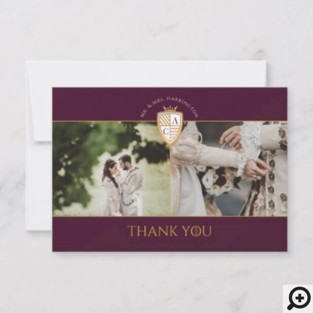 Game of Thrones Inspired Royal Medieval Fantasy Shield Floral Wedding Thank You Card