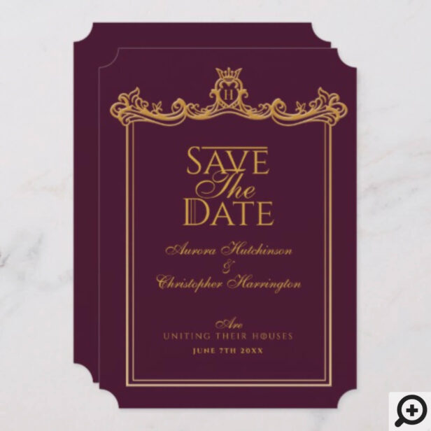 Game of Thrones Inspired Medieval Fantasy Ornate Plum Wedding Save The Date