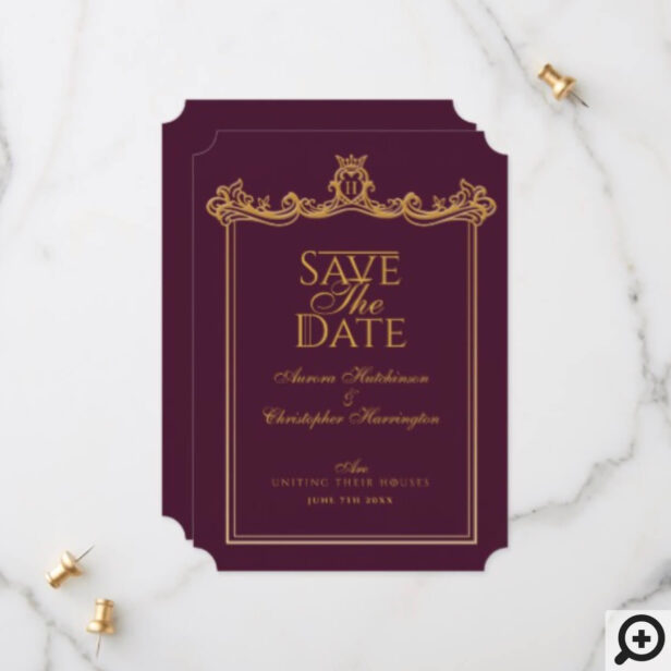 Game of Thrones Inspired Medieval Fantasy Ornate Plum Wedding Save The Date