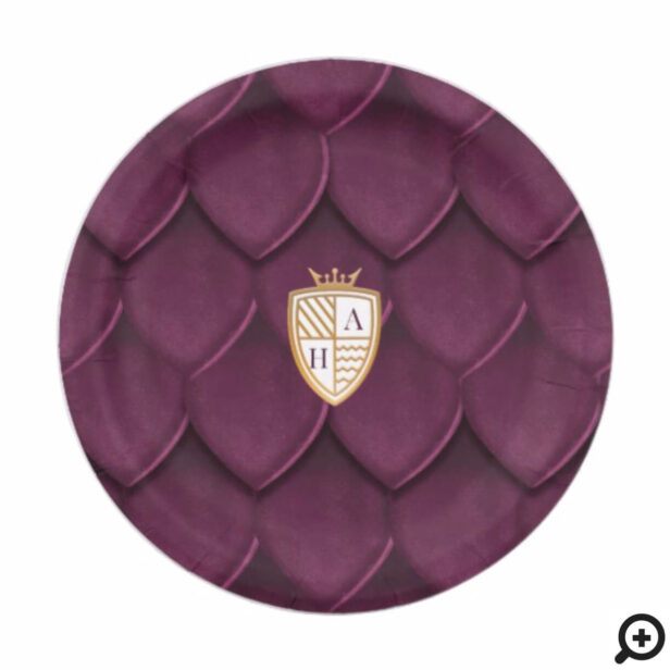 Game of Thrones Inspired Royal Medieval Dragon Fantasy Monogram Crest Paper Plate