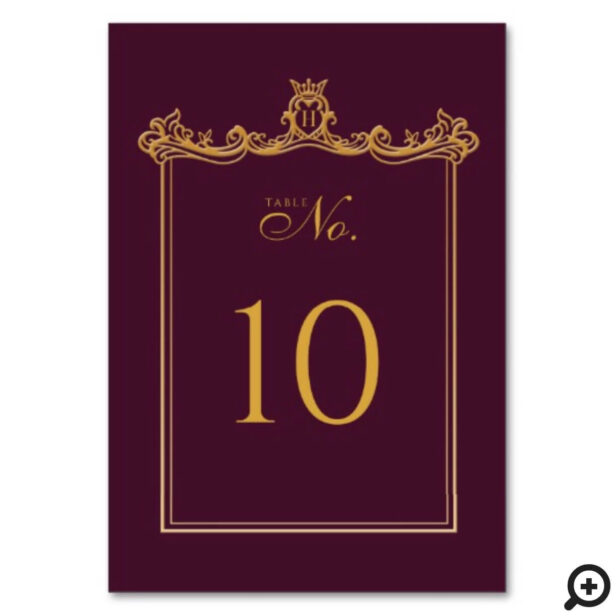 Game of Thrones Inspired Royal Medieval Fantasy Ornate Plum Wedding Table Number