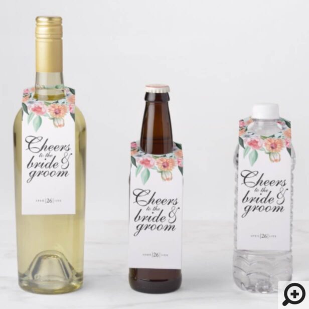 Timeless Blooms Vibrant Watercolor Floral Wedding Bottle Hanger Tag