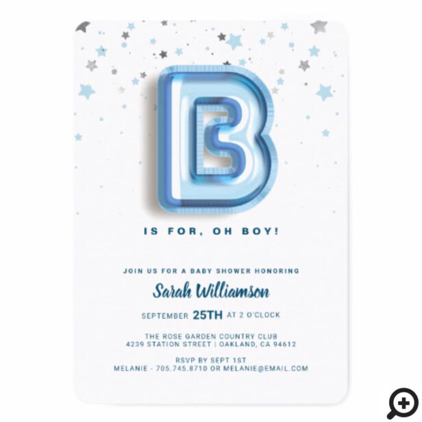 B is For Boy | Blue Foil Balloon Letter & Confetti Invitation1
