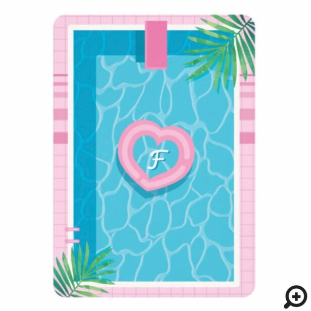Fun Tropical Pink & Blue Illustrative Pool Party Invitation