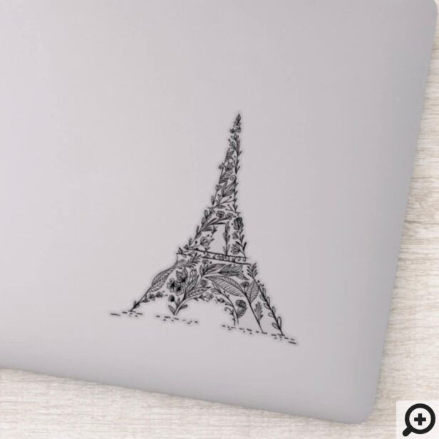 Black & White Floral Paris Eiffel Tower Sticker