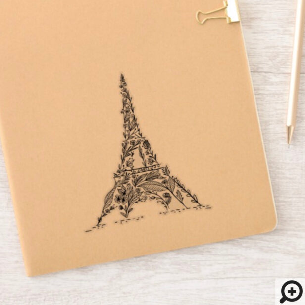 Black & White Floral Paris Eiffel Tower Sticker