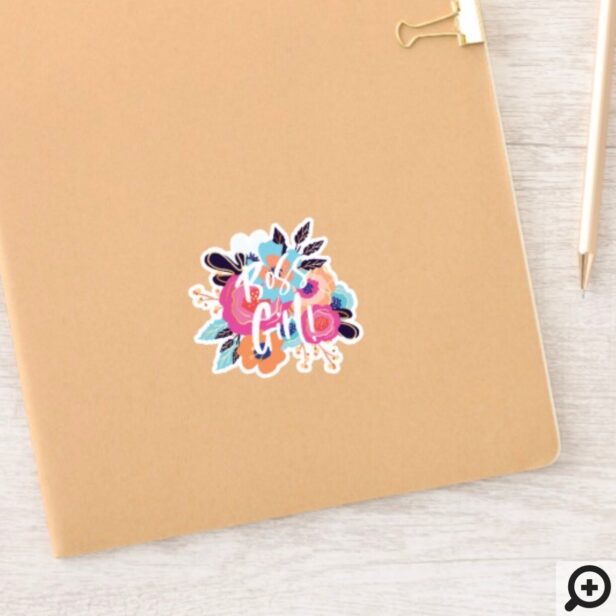 Boss Girl | Trendy Bold Florals & Brush Script Sticker