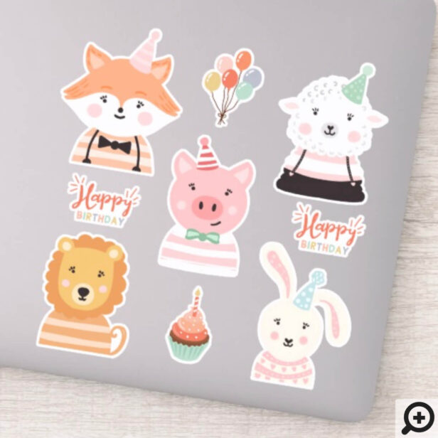 Cute Adorable Happy Birthday Party Animals Sticker