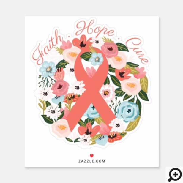 Faith Hope Cure Breast Cancer Ribbon & Florals Sticker