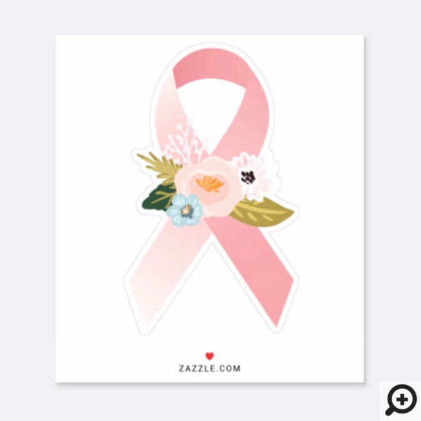 Faith Hope Cure Breast Cancer Ribbon & Florals Sticker