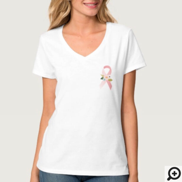 Faith Hope Cure Breast Cancer Ribbon & Florals T-Shirt
