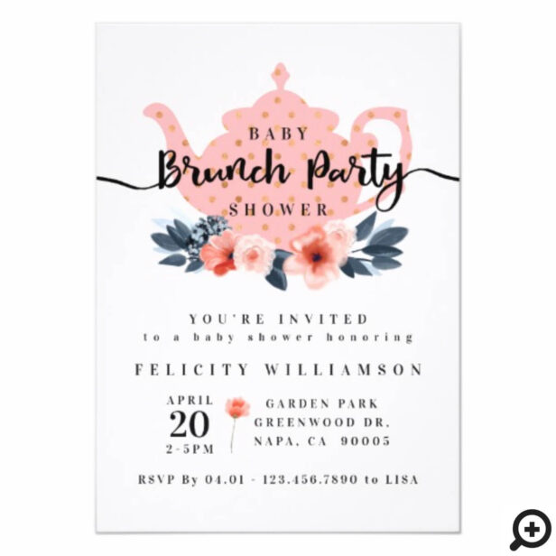 Floral Bunch Tea Party Blush Pink Baby Shower Invitation