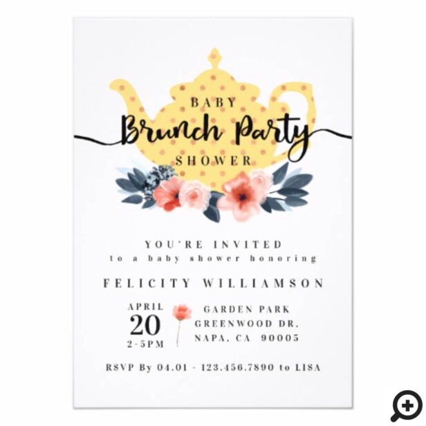 Floral Bunch Tea Party Yellow Baby Shower Invitation