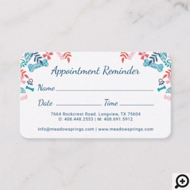 Floral & Foliage Pet Paw Print Pattern Appointment Card