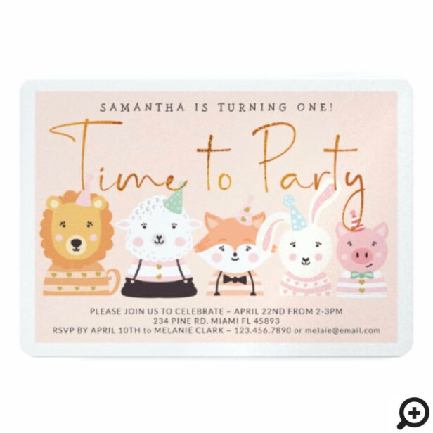 Fun Cute Baby Party Animals Birthday Invitation