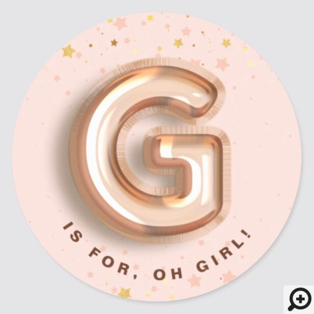 G is For Girl Pink Foil Balloon Letter & Confetti Classic Round Sticker