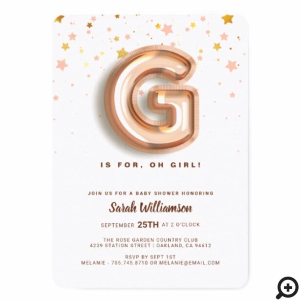 G is For Girl Pink Foil Balloon Letter & Confetti Invitation