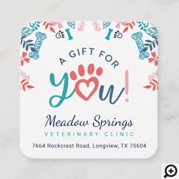 Gift For You Floral Foliage Pet Paw Print Pattern Discount Card