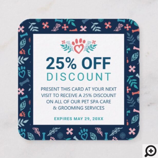 Gift For You Floral Foliage Pet Paw Print Pattern Discount Card